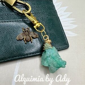 Raw Aventurine drusy geode key card wallet holder keychain accessories amulet